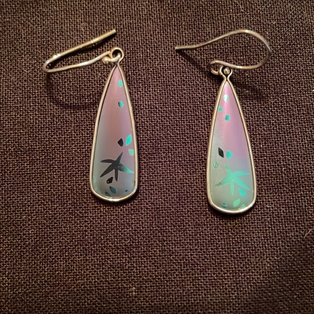 Purple and blue with silver trim earrings.